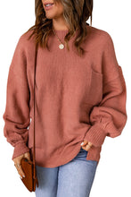 Load image into Gallery viewer, Solid Color Puffy Sleeve Pocketed Sweater