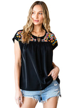 Load image into Gallery viewer, Geometric Floret Embroidered Short Sleeve Blouse
