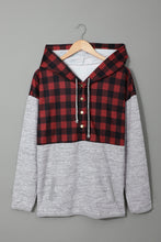 Load image into Gallery viewer, Plaid Splicing Pocketed Gray Hoodie