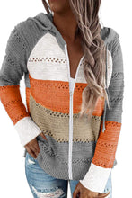 Load image into Gallery viewer, Zipped Front Colorblock Hollow-out Knit Hoodie