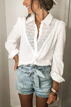 Load image into Gallery viewer, Floral Lace Hollow-out Splicing Crinkled Shirt