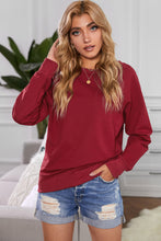 Load image into Gallery viewer, Wine Red Solid Crew Neck Pullover Sweatshirt