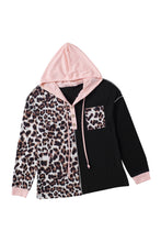 Load image into Gallery viewer, Leopard Patchwork Buttoned Hooded Sweatshirt
