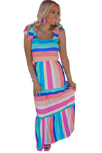 Load image into Gallery viewer, Multicolor Color Block Striped Bow Knot Straps Maxi Dress
