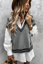 Load image into Gallery viewer, V Neck Contrast Stripes Trims Short Sleeve Sweater