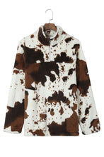 Load image into Gallery viewer, Zip Collar Cow Print Fleece Sweatshirt