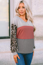 Load image into Gallery viewer, Wild Leopard Contrast Sleeve Colorblock Waffle Knit Top