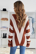 Load image into Gallery viewer, Striped Colorblock V Neck Knitted Sweater