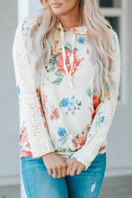 Load image into Gallery viewer, Floral Print Lace Contrast Long Sleeve Hoodie