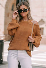 Load image into Gallery viewer, Crew Neck Cold Shoulder Hollow-out Back Sweater