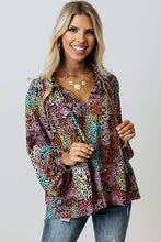 Load image into Gallery viewer, Multicolor Vibrant Floral Tie V Neck Puff Sleeve Blouse