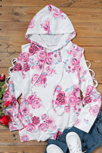 Load image into Gallery viewer, Floral Print Criss-Cross Cold Shoulder Hoodie