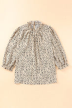 Load image into Gallery viewer, Khaki Frilled Neck 3/4 Sleeves Cheetah Blouse