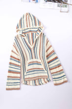 Load image into Gallery viewer, Multicolor Striped Knit Kangaroo Pocket Hooded Sweater