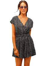 Load image into Gallery viewer, Leopard Print Belted V Neck Short Sleeve Romper