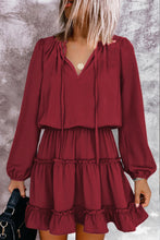 Load image into Gallery viewer, V Neck Long Sleeve Ruffle Tiered Mini Dress