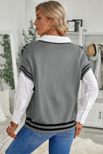 Load image into Gallery viewer, V Neck Contrast Stripes Trims Short Sleeve Sweater