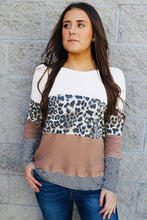 Load image into Gallery viewer, Stripes Leopard Splicing Colorblock Long Sleeve Top