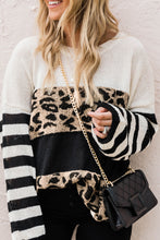 Load image into Gallery viewer, Slouchy Drop-shoulder Leopard Striped Colorblock Sweater
