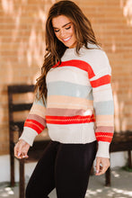 Load image into Gallery viewer, Crew Neck Drop-shoulder Striped Color Block Sweater