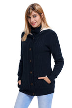 Load image into Gallery viewer, Navy Blue Long Sleeve Button-up Hooded Cardigans