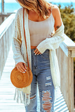 Load image into Gallery viewer, Beige Tasseled Hollow-out Cable Knit Cardigan