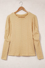 Load image into Gallery viewer, Khaki Solid Color Puffy Sleeve Textured Knit Top