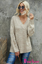 Load image into Gallery viewer, Khaki V neck Drop Shoulder Knitted Sweater