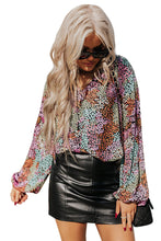 Load image into Gallery viewer, Multicolor Vibrant Floral Tie V Neck Puff Sleeve Blouse