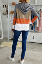 Load image into Gallery viewer, Zipped Front Colorblock Hollow-out Knit Hoodie