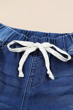 Load image into Gallery viewer, Drawstring Elastic Waist Hole Ripped Jeans

