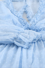 Load image into Gallery viewer, Layered Ruffled Open Back Puff Sleeve Swiss Dot Mini Dress