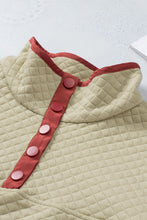 Load image into Gallery viewer, Beige Contrast Binding Snap Button Geometric Pullover Sweatshirt