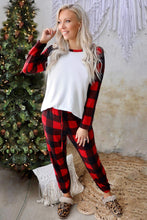 Load image into Gallery viewer, Plaid Raglan Sleeves Top and Drawstring Pants Lounge Set