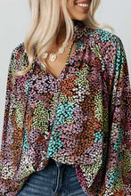 Load image into Gallery viewer, Multicolor Vibrant Floral Tie V Neck Puff Sleeve Blouse