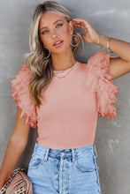 Load image into Gallery viewer, Dotty Mesh Ruffle Sleeve Ribbed Knit Top