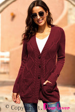 Load image into Gallery viewer, Burgundy Front Pocket and Buttons Closure Cardigan