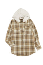 Load image into Gallery viewer, Khaki Khaki Plaid Shirt Hooded Jacket