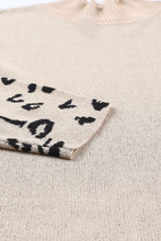 Load image into Gallery viewer, Khaki Leopard High Neck Side Slit Oversized Sweater