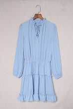 Load image into Gallery viewer, Light Blue V Neck Long Sleeve Ruffle Tiered Mini Dress