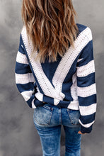 Load image into Gallery viewer, Striped Colorblock V Neck Knitted Sweater
