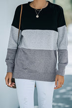Load image into Gallery viewer, Colorblock Black Contrast Stitching Sweatshirt with Slits