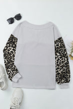 Load image into Gallery viewer, Wild Leopard Contrast Sleeve Colorblock Waffle Knit Top
