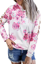 Load image into Gallery viewer, Floral Print Criss-Cross Cold Shoulder Hoodie