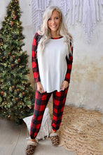 Load image into Gallery viewer, Plaid Raglan Sleeves Top and Drawstring Pants Lounge Set
