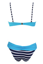Load image into Gallery viewer, Striped Blue Padded Gather Push-up Bikini Set