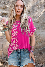 Load image into Gallery viewer, Half Leopard Patchwork Short Sleeves Top