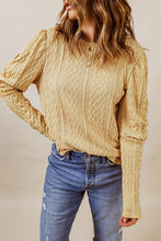 Load image into Gallery viewer, Khaki Solid Color Puffy Sleeve Textured Knit Top