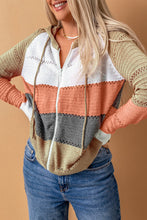 Load image into Gallery viewer, Multicolor Zipped Front Colorblock Hollow-out Knit Hoodie