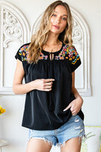 Load image into Gallery viewer, Geometric Floret Embroidered Short Sleeve Blouse